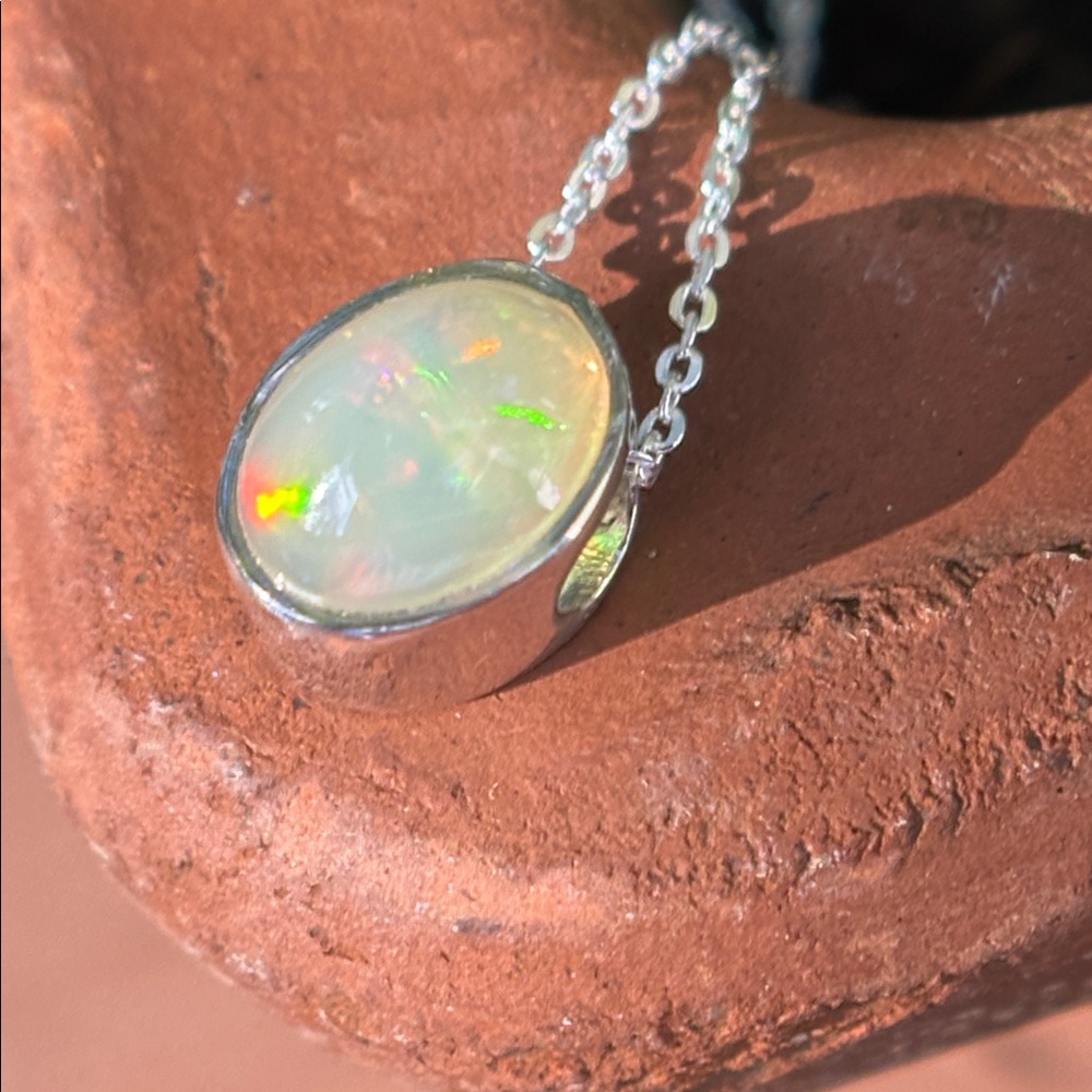 925 Sterling Silver Ethiopian Opal Necklace